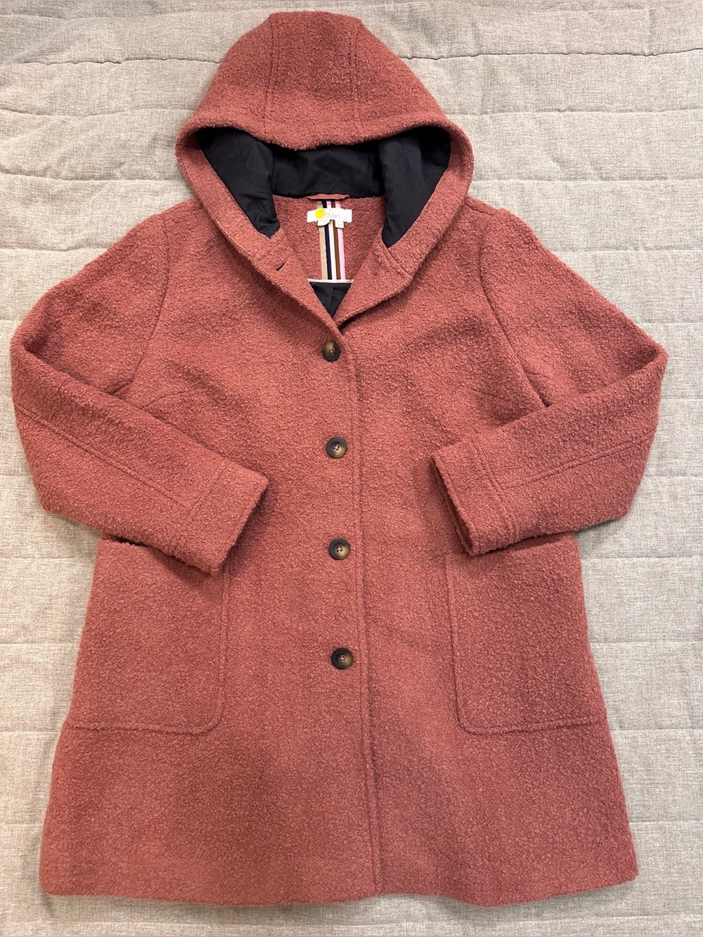 NWOT Boden Textured Wool Blend Muave Coat Mid Length Hooded US 10P UK 14P